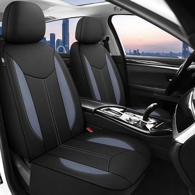 CAROMOP Waterproof Car Seat Cover Full Seats, Neoprene Seat Covers for Cars,Split Bench Compatible Car Interior Covers, Universal Fit Most Car Sedan Truck SUV(Black/Gray)