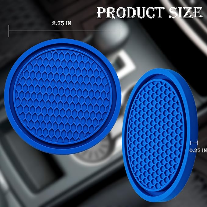 4PCS Car Cup Holder Coaster, Universal Auto Non-Slip Cup Holder Coaster, 2.75In Universal Non-Slip Recessed Car Interior Accessories (Blue)
