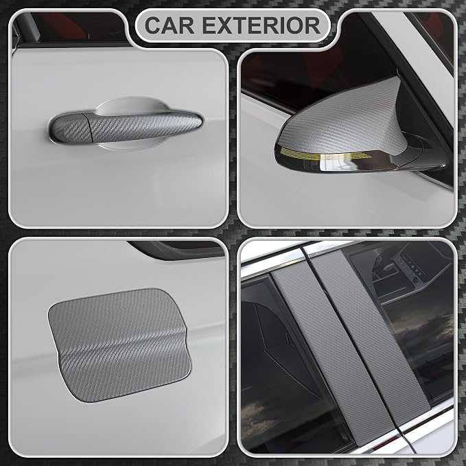 Lypumso 3D Silver Carbon Fiber Vinyl Wraps, Self-Adhesive Wrap Stickers for Cars Moto DIY, Automotive Interior and Exterior Vinyl Films with Bubble Free Air Release Technology 1ft x 10ft