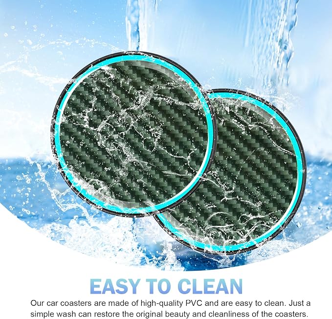 2 PCS Car Cup Coasters, Luminous Car Coasters, 2.83" Carbon Fiber Non-Slip Insert Coaster, Universal for Most Cars (Black)