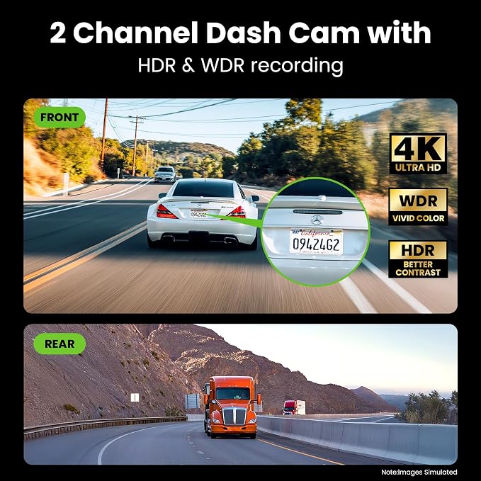 GEARit 4K Dual Dash Cam Front and Rear Camera with WiFi, GPS, Night Vision - 2 Channel Car Camera System with Supercapacitor, Parking Mode, Loop Recording & Free 64GB SD Card