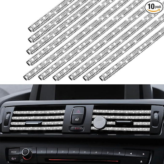 10 Pcs Bling Car Vent Outlet Trim Bling Car Accessories for Women Interior Rhinestone Cars Air Conditioner Vent Decoration Strip Glitter Cars Decorations for Women