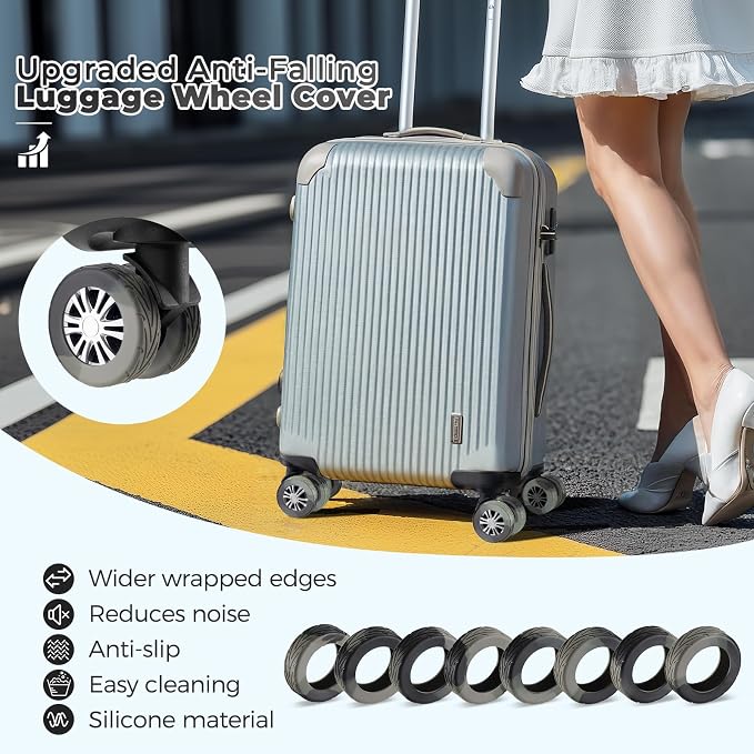 8Pcs Luggage Wheel Covers, Travel Accessories (Gradient Black & Gray) | Wear-resistant & anti-noise silicone covers. Fits 2-2.4" wheels. Protects suitcase wheels. Travel essential for suitcases