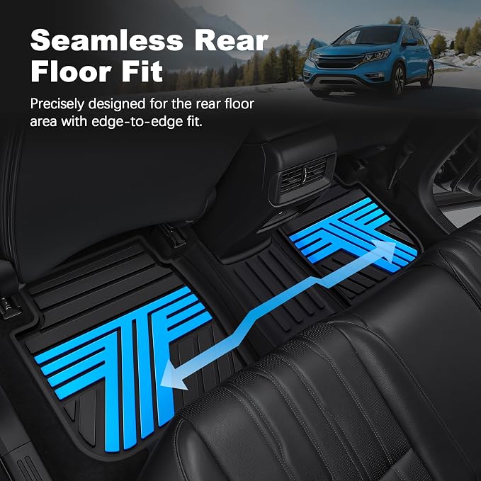 Rubber Floor Mats Fit for Honda CR-V 2012-2016 (Not Fit EX-L & Touring) | Custom Fit for CRV EX & LX & SE Heavy Duty Anti-Slip Car Mats, 1st & 2nd Row, Black & Blue
