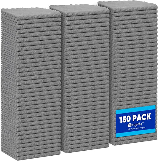 Orighty Microfiber Cleaning Cloth Bulk, 150 Pack Shop Towels 12x12in, Grey | Reusable Microfiber Towels for Cars, Shop Rags, Multi-Purpose Lint Free Cleaning Rags for Home & Kitchen
