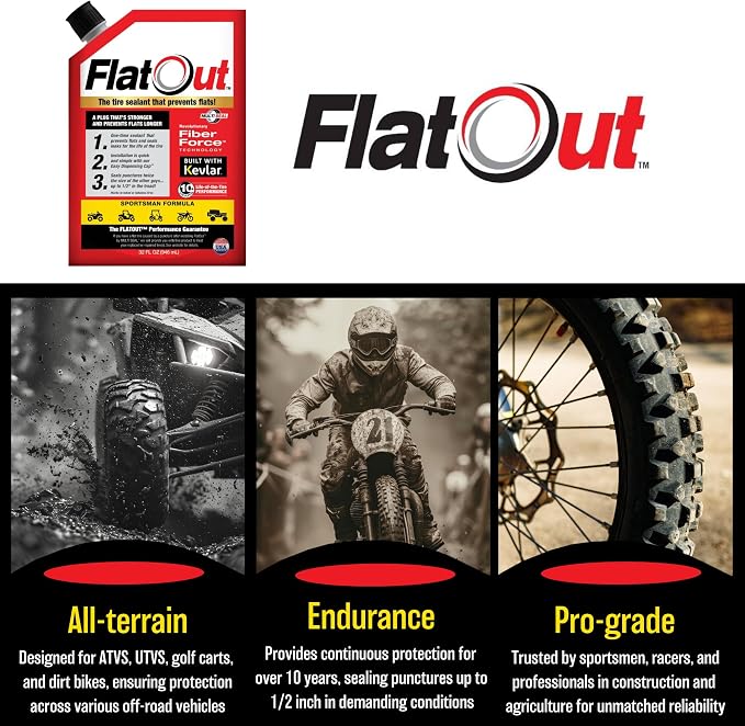FlatOut Tire Sealant Sportsman Formula - Prevent Flat Tires, Seal Leaks, Contains Kevlar, 32-Ounce Bottle, 1-Pack…