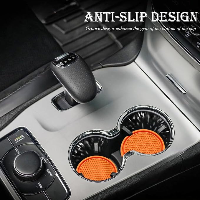 2PCS Car Cup Holder Coaster, Universal Auto Non-Slip Cup Holder Coaster, 2.75In Universal Non-Slip Recessed Car Interior Accessories (Orange)