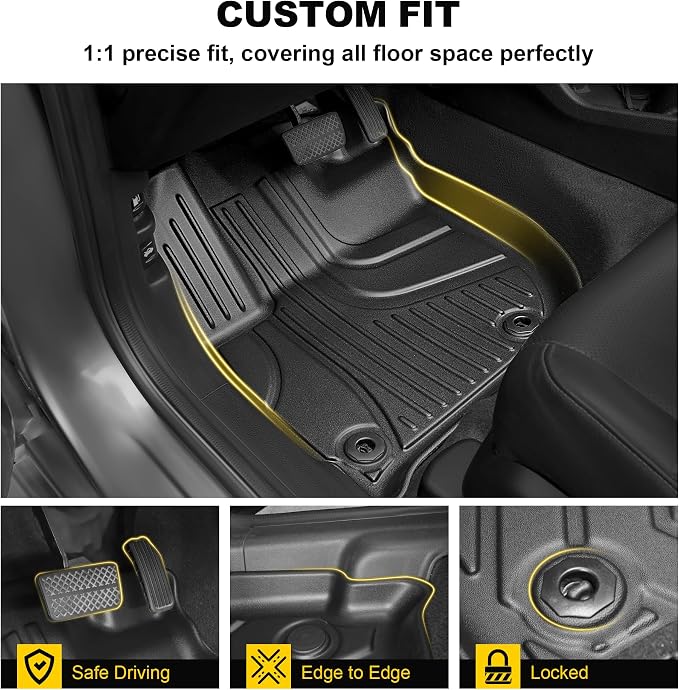 Floor Mats for Honda HRV 2016 2017 2018 2019 2020 2021 2022 | All Weather TPE Custom Fit HR-V Floor Liner Accessories, 1st & 2nd Row, Black