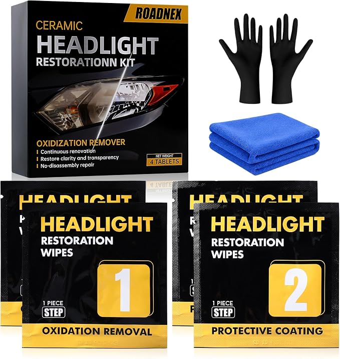 Headlight Restoration Kit, Ceramic Headlight Cleaner and Restorer Kit 2-Step Wipes, Removes Yellowing, Oxidation & Cloudiness, Restores Clarity Brings Headlights Back to Like New Condition