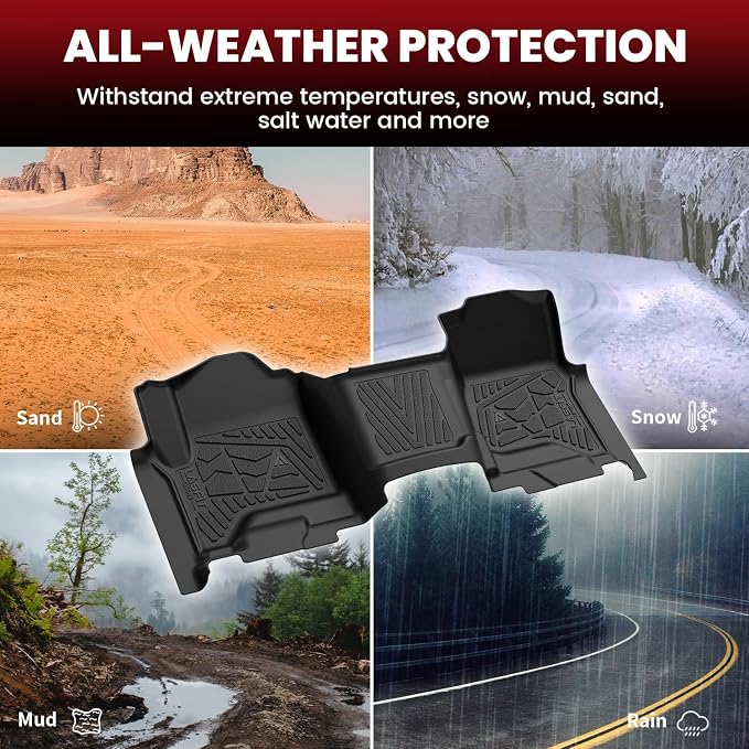 LASFIT Floor Mats 2014-2018 for Chevy Silverado/GMC Sierra 1500, 2015-2019 2500HD 3500HD (Crew Cab Only/Bench Seat Only) All Weather TPE Custom Fit Car Floor Liners, with Carpet Floor Only