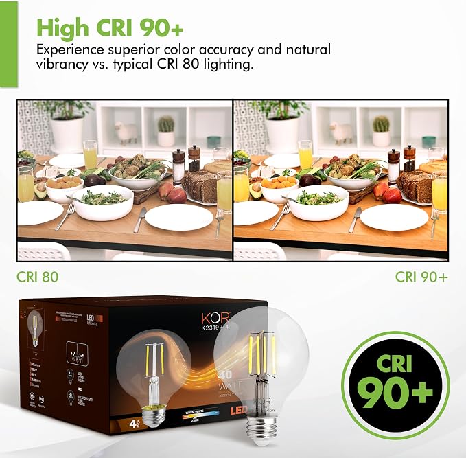KOR 4 Pack 4.5W (40W Equivalent) Clear G25 Globe Led Light Bulbs 2700K Warm White Dimmable Filament Vintage LED Globe E26 Base Dimmable for Bathroom Vanity Bedroom Pendant