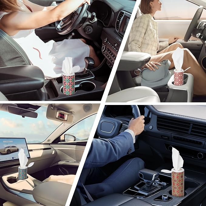 Carson Works Car Tissues Holder 4 Packs Round Car Tissues Cylinder Fit for Car Cup Holder, Home Small Tissue Dispenser with Facial Tissues for Travel Car Bathroom Office