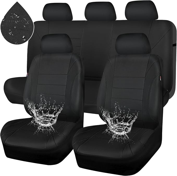 CAR PASS Neoprene Waterproof Seat Covers, Universal Fit Black Full Sets, Protective Interior Covers for Auto SUV, Vans, Sedans, Trucks