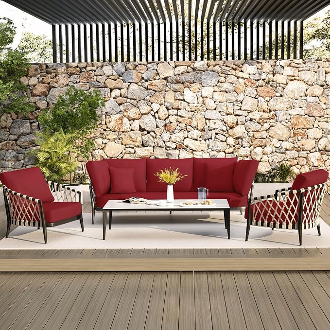 hyha Waterproof Couch Cushion Covers, Stretch Sofa Couch Seat Slipcover for Dog Washable, Non-Slip Waterproof Outdoor Cushion Covers for Patio Furniture Replacement (1 Piece for Medium, Wine Red)