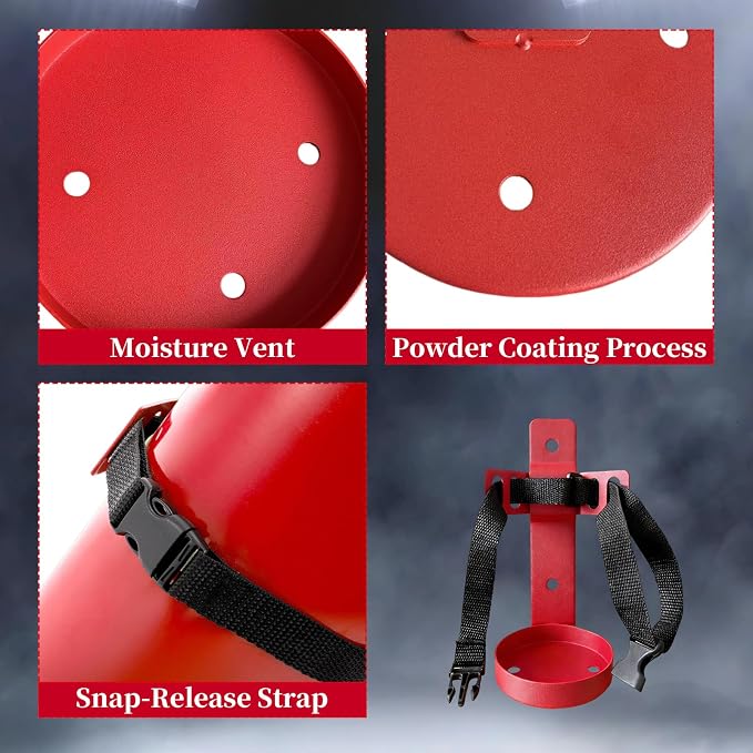2.5LB Small Fire Extinguisher Mount with Quick Release Strap | Heavy-Duty Metal Mounting Bracket,Adjustable Straps,Rust-Proof Design,Quick Installation,for Garage,Workshop,Utility Room