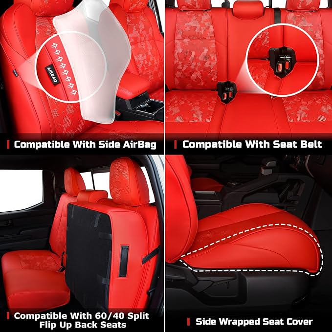 Leather Seat Covers Custom Fit for Tacoma Gen 4th (2024-2026) Double Cab | Custom Fit for SR, SR5, TRD PreRunner, TRD Sport, TRD Off-Road, Limited, Trailhunter - Fully Covered - Fit Like a Glove