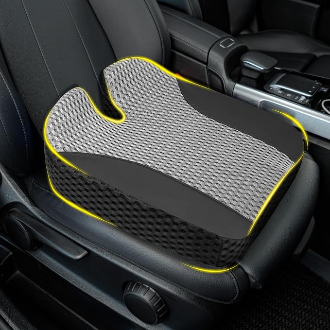 Lofty Aim Car Seat Cushion for Driving, Memory Foam Driver Seat Cushion | Car Seat Cushion for Long Driving Comfort, Driver Seat Pillow Adds Height and Support for Cars, Office Chairs, Black & Gray
