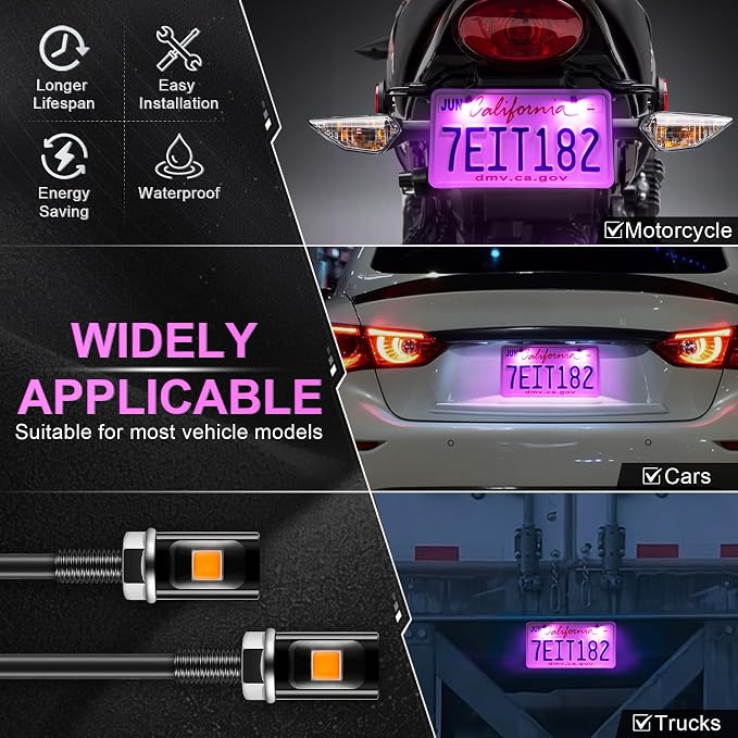 LivTee Super Bright License Plate Light, 12V License Tag Screw Bolt Accessories, Waterproof Black Aluminium Light Holder, Legal for Car Motorcycle Truck RV ATV Bike, Purple(2PCS)