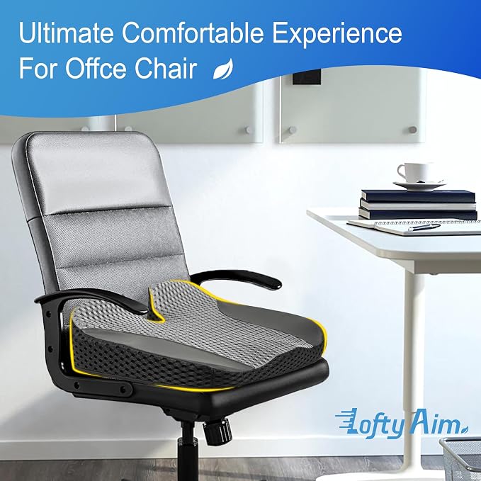 Lofty Aim Car Seat Cushion for Driving, Memory Foam Driver Seat Cushion | Car Seat Cushion for Long Driving Comfort, Driver Seat Pillow Adds Height and Support for Cars, Office Chairs, Black & Gray