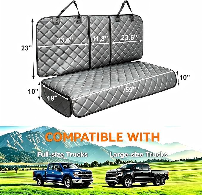 Dog Truck Seat Cover for Back Seat,Waterproof Back Seat Cover for Truck,Heavy-Duty Scratchproof Pu Leather Bench Seat Covers for Trucks Ford F-Series/Chevrolet Silverado/Ram/Jeeps (Grey, X-Large)