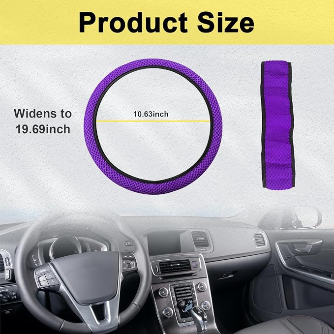 Kewucn Car Elastic Stretch Steering Wheel Cover, Soft Microfiber Breathable Ice Silk, Universal 15 Inch Anti-Slip Auto Steering Wheel Protector, Fit Car, SUV, Van, Sedan, Truck (Purple)