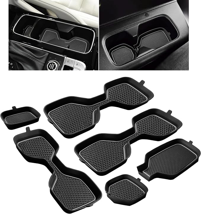 Cup Holder Coaster for Kia Telluride Accessories 2020 2021 2022 2023 2024 2025 Non-Slip Silicone Cup Holder Insert Mat Center Console Protector Liner Pad Interior Decoration 6Pcs (Gray Trim)