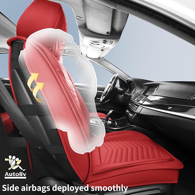 HChengkikz Car Seat Cover, Waterproof Faux Leather (Red) | Easy Maintenance, Airbag Compatible, Universal Fit For Most SUVs Trucks Pick-ups Sedans