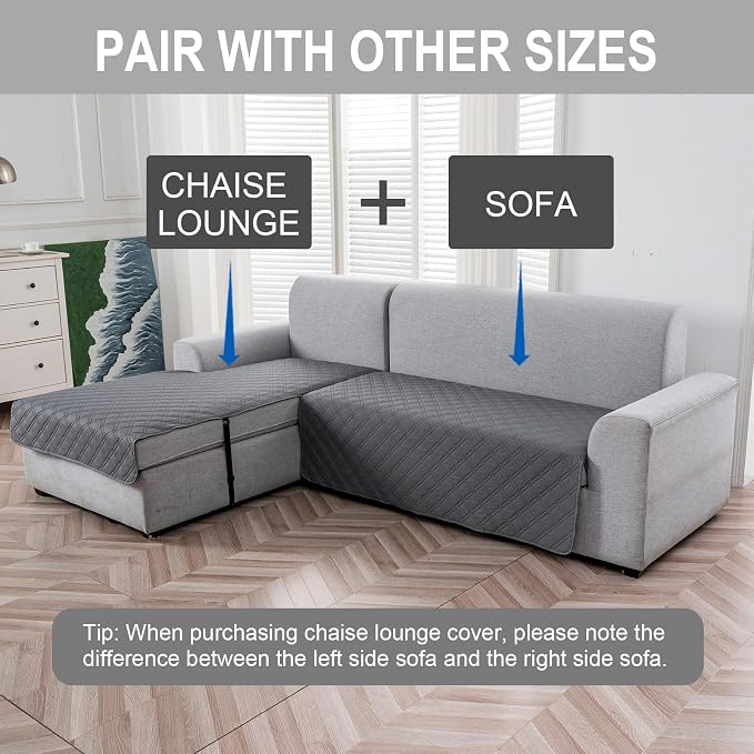 Genina L Shape Couch Cover, Sectional Couch Chaise Covers, Waterproof Washable Sofa Covers for Left L Shape Chaise Lounge, Anti-Slip Sofa Slipcovers for Dogs Cats Pet Friendly(Dark Grey)