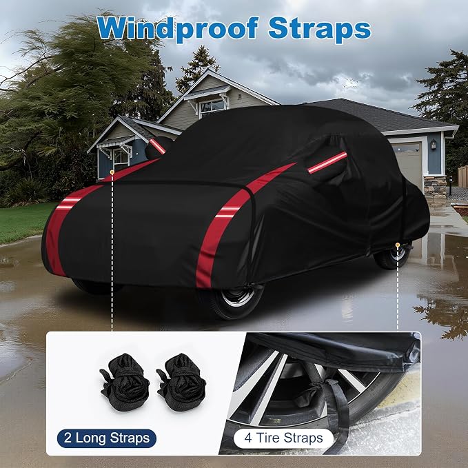 QUNSUNUS 6 Layer Car Cover for Volkswagen Beetle Bug 2 Door 1960-1980 Waterproof All Weather 210D Windproof for VW Beetle Bug Car Cover Hail Protection with Zipper