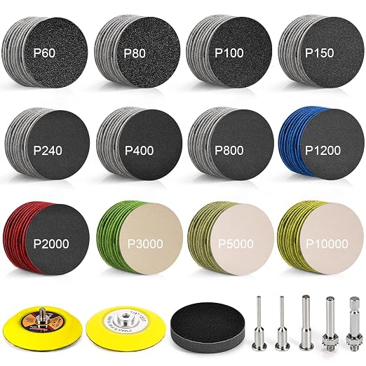 188 PCS 3 Inch Wet Dry Sanding Discs 60-10000 Grit Hook and Loop Sandpaper | Headlight Restoration Kit Drill Sanding Attachment Polishing Kit with Rotary Tools for Auto Metal Glass Resin Wood Jewelry