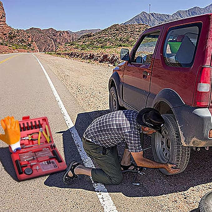AUTOWN Flat Tire Repair Kits, 74 Pcs Universal Tire Plug Kit Heavy Duty Flat Tire Puncture Repair Kit for Cars, Trucks, Motorcycles, ATV，RV, Jeep, Tractor, Trailer