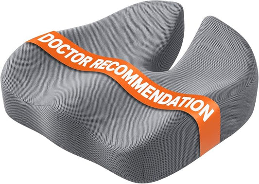 CJACSOC Seat Cushion, Extra Large Memory Foam Cushion for Office Chair Cushions, Ergonomic Cushions Pad Pillow for Pressure Relief Sciatica & Pain Relief for Long Sitting, Grey