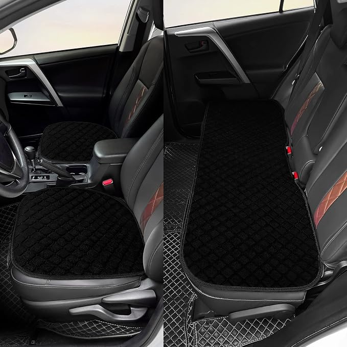 surpassme Comfortable Car Seat Covers Universal Back/Brench Seat Coves for Car Accessories with Storage Pockets, Padded Car Interior Covers for Automotive, SUV, Truck, and Van(Black)