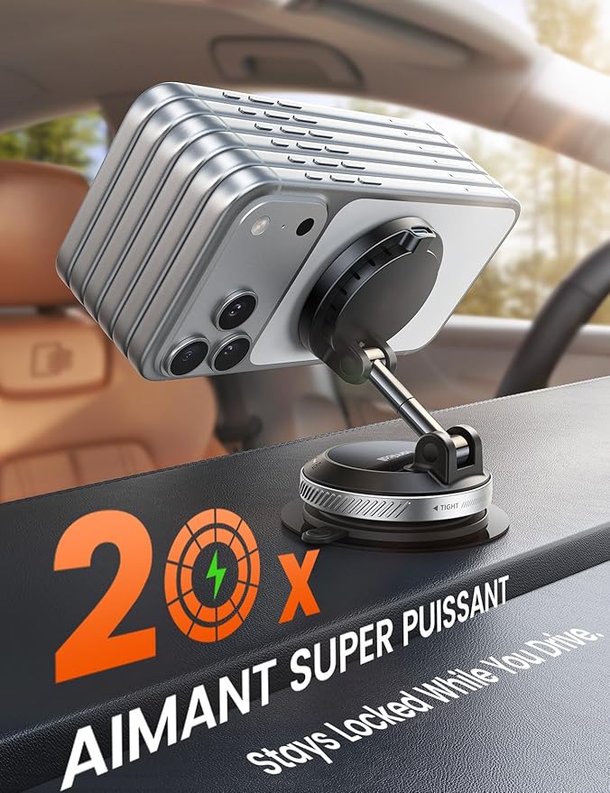 Lamicall 15W for MagSafe Car Mount Charger - [70 LBS Strongest Suction] Magnetic Wireless Car Charger, Suction Cup Phone Mount, Vacuum Magnetic Phone Holder Car Mount for iPhone 17 Pro Max 16 Silver