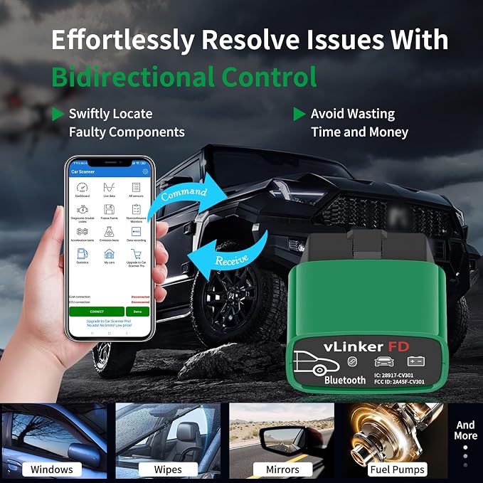 VGATE vLinker FD Bluetooth OBD2 Scanner Diagnostic Tool, Car Code Readers & Scan Tools for Android & Windows (Not iOS), Wireless OBD2 Adapter Auto All System Diagnostic to Check Engine Light