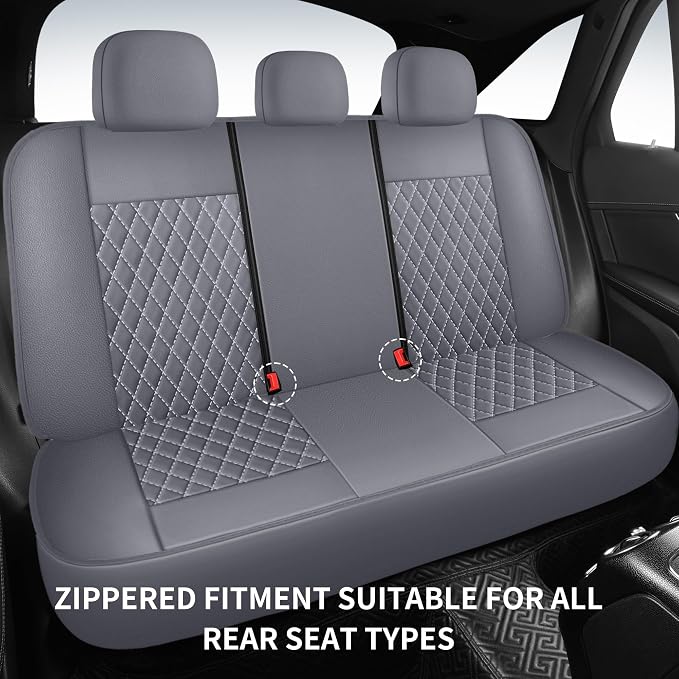 HChengkikz Car Seat Cover, Leather, Waterproof (Gray) | Breathable, PU Premium, Airbag Compatible, Universal Fit for Most Cars Sedans SUVs Vans and Trucks