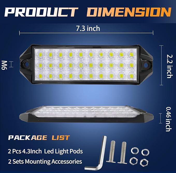 Flush Mount LED Pods, 7 Inch Surface Mount LED Light Pods 40W 4000lm, Thin LED Light Bar for Truck Tractor ATV UTV Boat 12V 24V Reverse Backup Lights Fog Lights Work Lights 2Pcs
