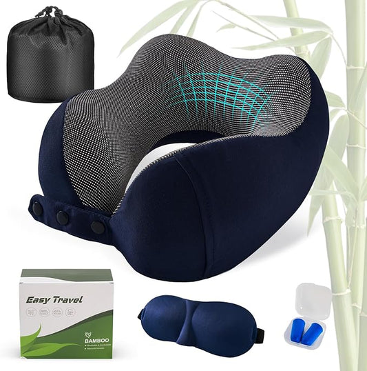 Cirorld Neck Pillow for Traveling, Travel Pillows for Airplanes,100% Pure Memory Foam Travel Neck Pillow, Adjustable Flight Pillow, Portable Plane Accessories with Eye Mask, Earplugs, Carry Bag