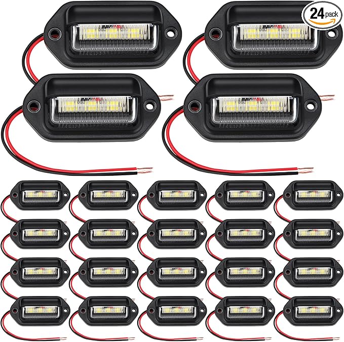 Mudder 24 Packs LED License Plate Light 12V-24V DC Waterproof License Plate 6-SMD Lamp Taillight Tag Lights for Trailer Truck SUV VAN RV Trucks and Boats