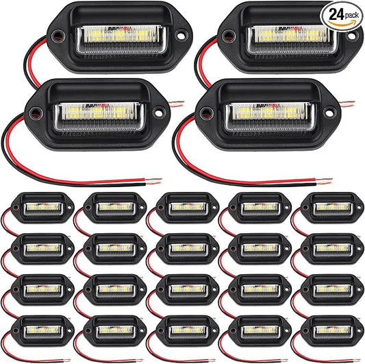 Mudder 24 Packs LED License Plate Light 12V-24V DC Waterproof License Plate 6-SMD Lamp Taillight Tag Lights for Trailer Truck SUV VAN RV Trucks and Boats