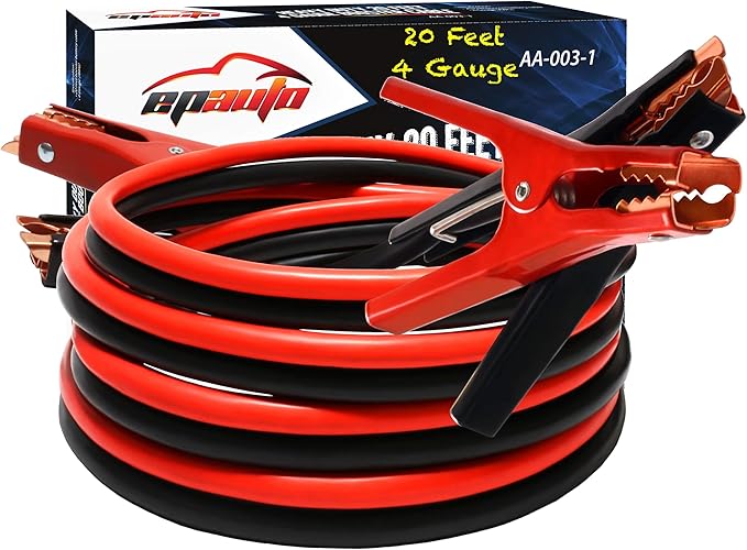 EPAuto 4 Gauge x 20 Ft Heavy Duty Jumper Cables Emergency Boost Kit Car/SUV | With Safety Gloves & Travel Bag (Safe Jump Start for Dead Batteries) For Car & SUV
