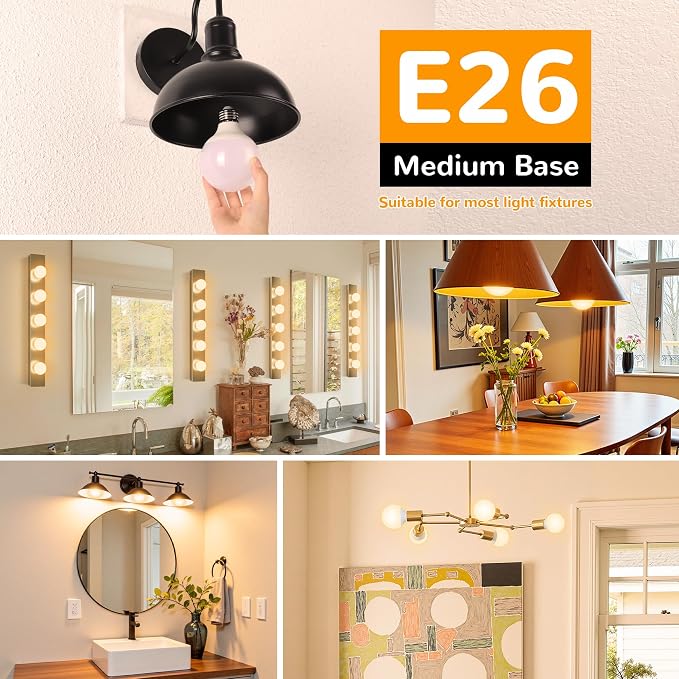 MAXvolador G25 LED Globe Light Bulbs 60W Equivalent, Soft White 3000K Bathroom Vanity Round Bulb, 500LM E26 LED for Makeup Mirror, Non-Dimmable 4 Pack