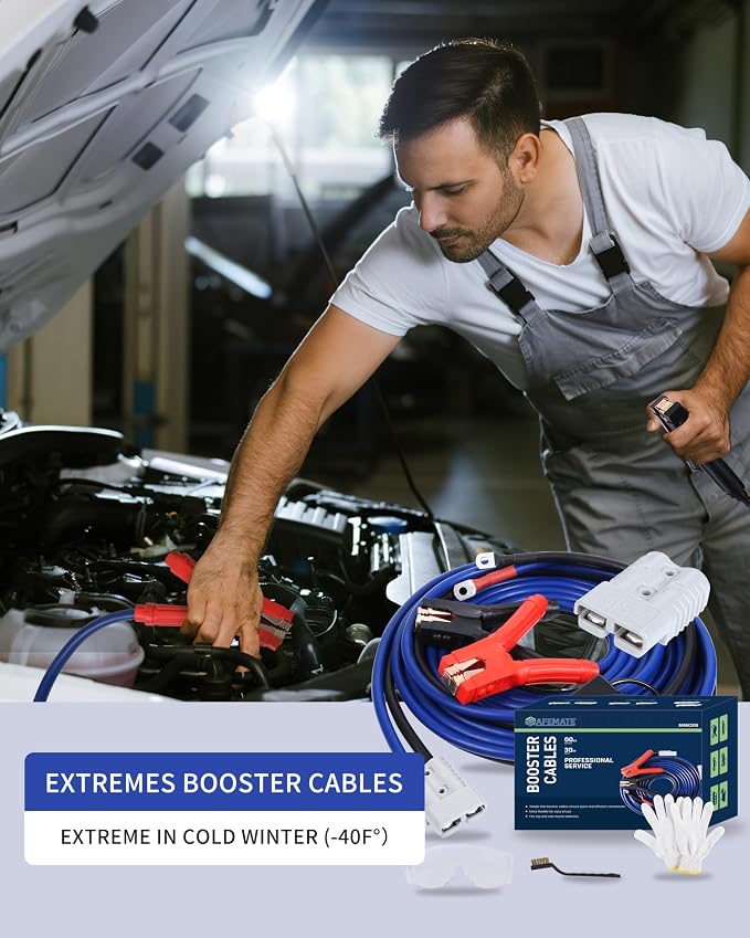 SAFEMATE 2/0 Gauge 30 FT Heavy Duty Jumper Cables - 1500Amp Booster Jumper Cable for Car, SUV and Trucks Battery - Quick Connect, Blue