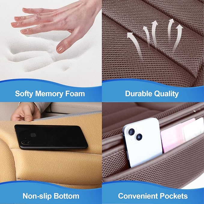 Lofty Aim Car Seat Cushion for Driving, Memory Foam Driver Seat Cushion | Car Seat Cushion for Long Driving, Automotive Seat Cushion for Pain Relief, Car Seat Pillow Fits Vehicles, Office, 4D Brown