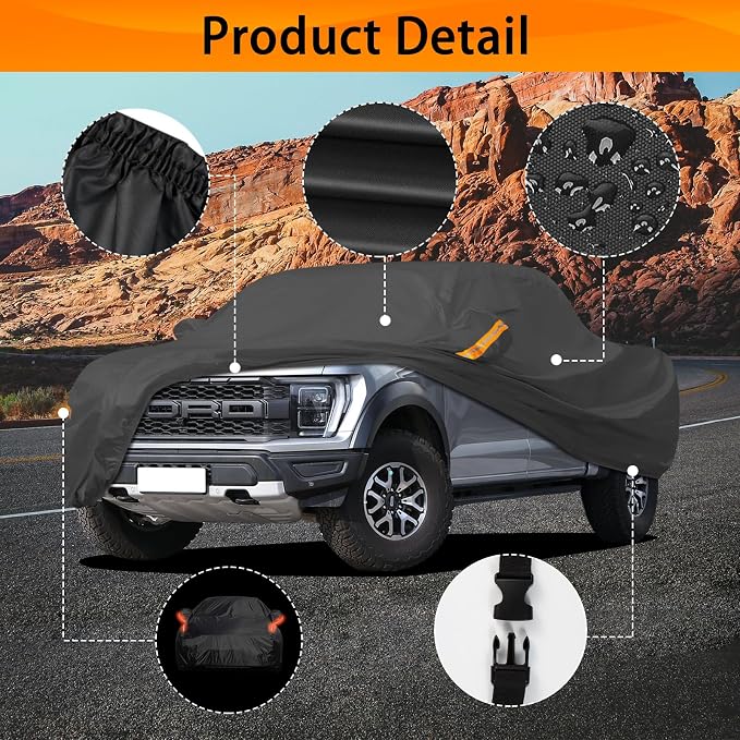 Heavy Duty Truck Cover Waterproof All Weather. Pickup Truck Cover Rain Snow UV Dust Protection. Length: 242-250 inches, Universal Fit for Ford F150 Chevy Silverado Dodge Ram 1500.