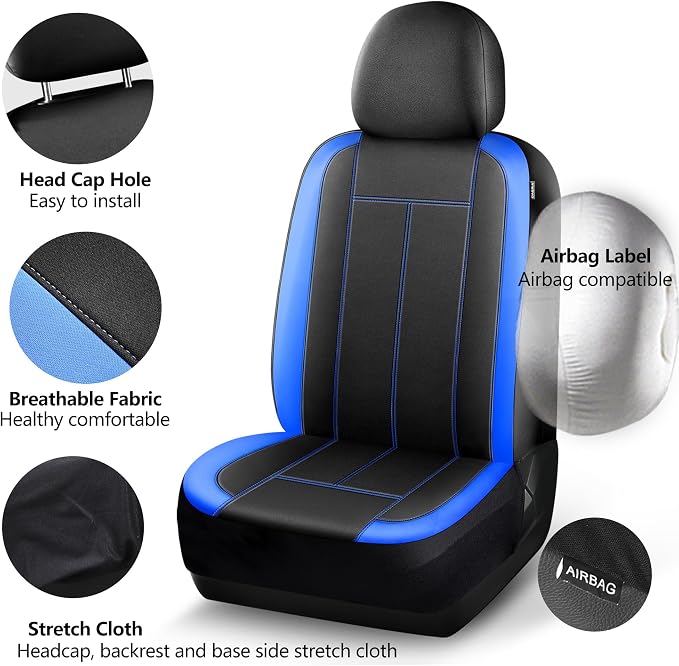 HChengkikz 2 Pack Front Neoprene Car Seat Covers | Waterproof Comfortable Seat Protectors, Airbag Compatible Universal Fit for Sedans, SUVs, Trucks, Vans