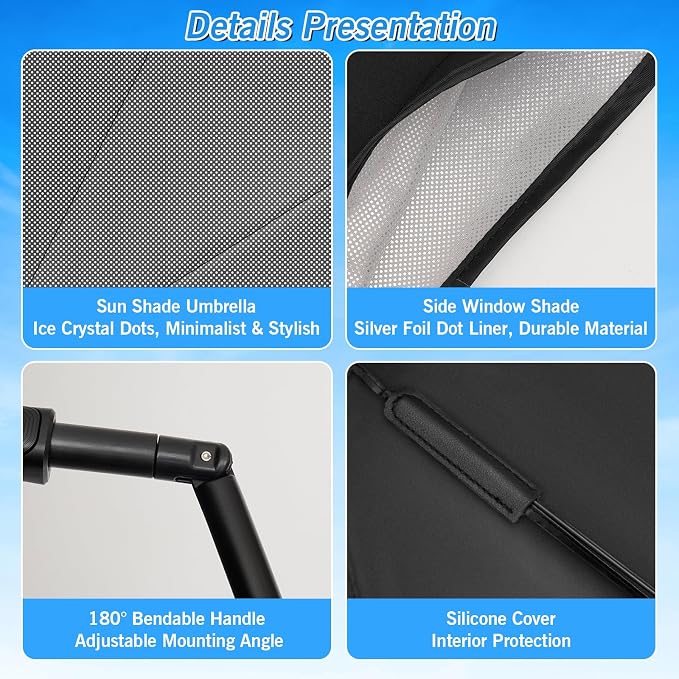 KUST Windshield Sun Shade Umbrella for Toyota Tundra 2022 2023 2024 2025 2026 Rear Window Shades 100% UV Protection and Blackout Privacy 5PCS Car Window Covers Accessories