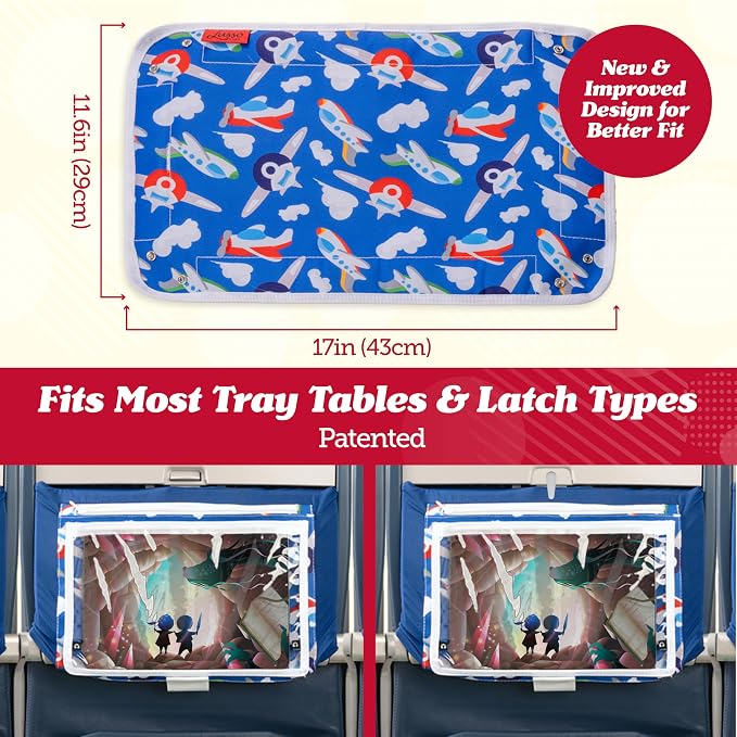 Lusso Gear Airplane Tray Table Cover - Organize Kids Travel Essentials - Pockets for Airplane Toys for Toddlers 1-3 - Foldable Tablet Stand for Travel Toddler Essentials (Mermaids) | with Pockets