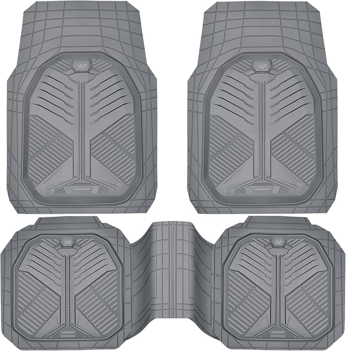 CAR PASS Heavy Duty Rubber Car Mats, Deepdish All Weather Floor Mats for Car Full Set, Universal Automotive Mats Trim to Fit for Sedans SUVs Trucks, Waterproof Anti-Slip Deep Tray 3 Pieces Dark Gray