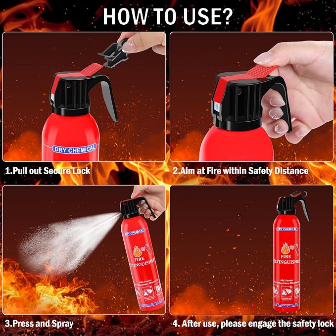 6 Pack ABC Dry Chemical Fire Extinguisher - Portable Fire Spray with Mounting Bracket for Home Kitchen Car Boat RV & Business - Compact Non-Toxic Safety Device
